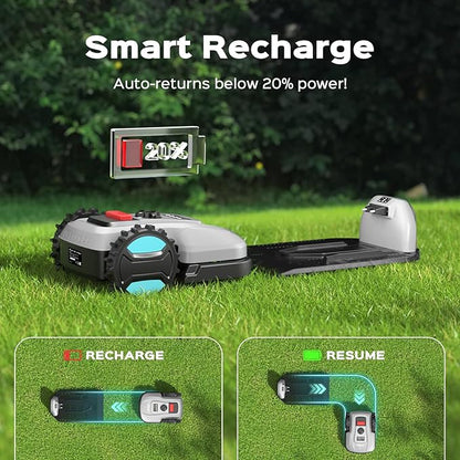 2026 New Robot Lawn Mower with App Control – Features Adjustable Cutting Height, Auto-Charging, Obstacle Detection and Brushless Motor for Lawns Up to 1/8 Acre, Gray
