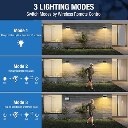 Peasur Solar Lights Outdoor Motion Sensor Waterproof, 4Pack 140LED White Solar Powered Fence Lights, 3 Modes Security Wall Lights for Garden Yard Outside Warm