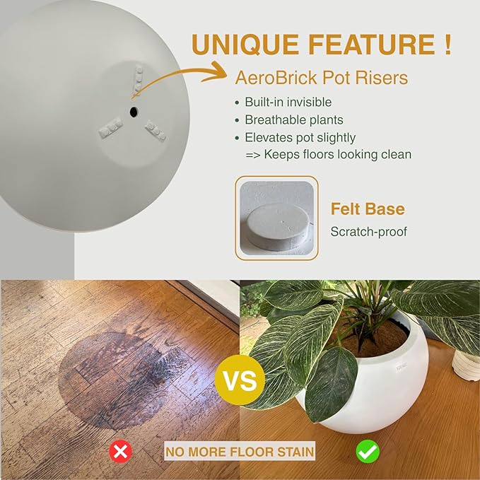 6.9" H x 19.7" D Round Bowl Fiberstone Planter for Succulent and Lotus with Drainage Hole, Smooth Finishes, Weather Resistant, Included 2 Extra Coco Mats (Light Gray, 17.9" Pot Opening)