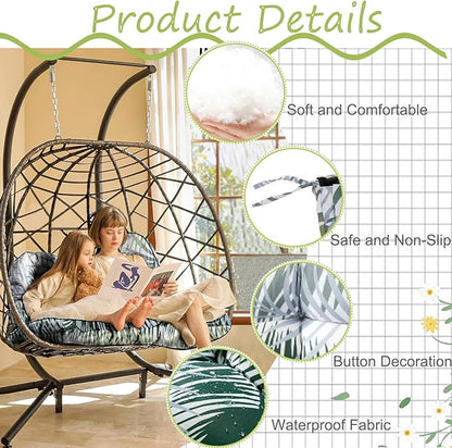 Swing Replacement Cushions with Backrest, 2 or 3 Seater Waterproof Non-Slip Overstuffed Swing Pad, Indoor/Outdoor Bench Cushion for Porch Chair Swing Garden Furniture (Flower color2, 40 * 55 in)