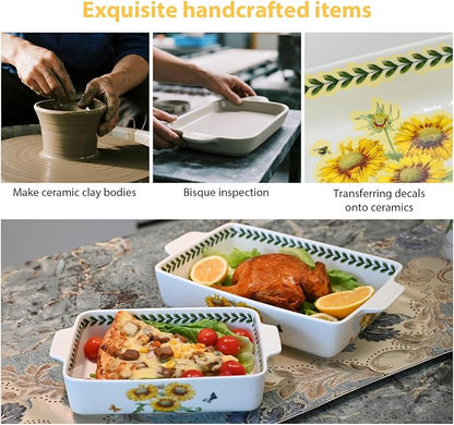 ACMLIFE Ceramic Casserole Dish Set, Ceramic Baking Dish for Oven, Casserole Dish Bakeware Set, Casserole Dishes for Oven, Lasagna Pan, Large Baking Dishes with Handles, Microwave, Dishwasher Safe, Gift Packaging Floral 2 Pcs Set(13"x8"+10.3"x6.3") (Sun...