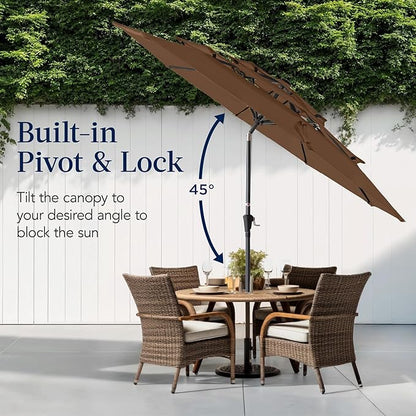 Best Choice Products 10ft 3-Tier Market Patio Umbrella, Outdoor Sun Shade with Tilt, Crank Lift, 8 Ribs for Backyard, Deck, Poolside – Brown