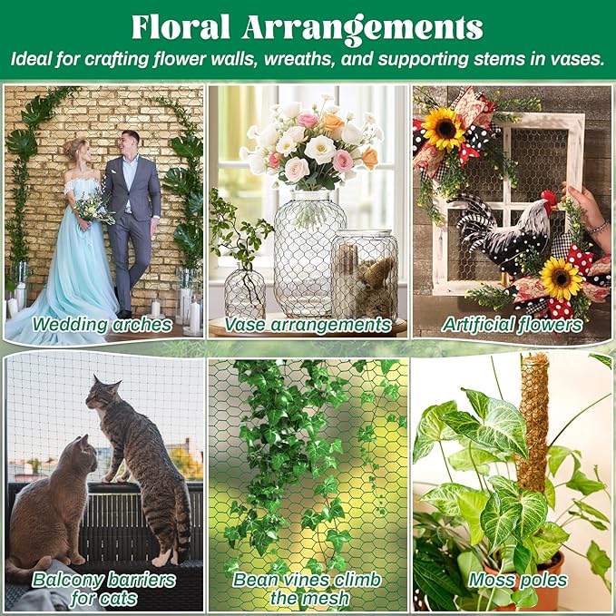 15.7 x 120 Inch Plant Protectors from Animals 0.8mm Free-Cut Metal Mesh Plant Cages for Outdoor Plants Chicken Wire Cloche, Wire Plant Protector for Garden Wire Mesh with Gloves, Wire Ties, Plier