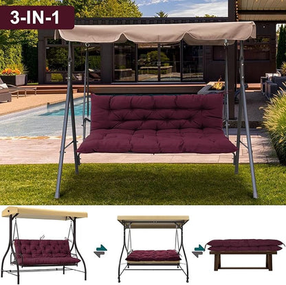 Outdoor Swing Cushions 3 Seater Waterproof, Replacement Bench Cushions for Outdoor Patio Furniture with Backrest, Porch Swing Cushion with Ties for Lawn and Garden (Wine red, 40x47in)
