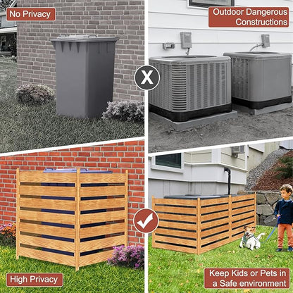 LILYPELLE 36in W x 36in H Air Conditioner Fence, 3 Panels Outdoor Wood Fence Privacy Screen with Planter Box, Outside Trash Can Pool Equipment Enclosure Panels Decorative Fences