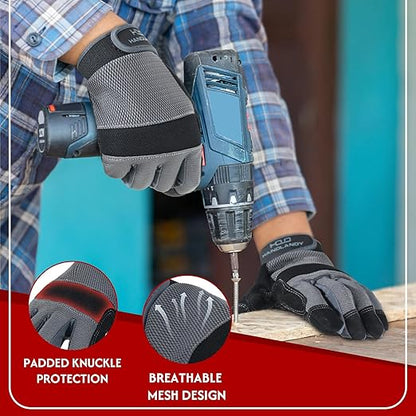 HANDLANDY Working Gloves for Men & Women, Safety Work Gloves with Grip for Warehouse Construction Garden Yard Outside (Grey-Grip, Small (Pack of 1))