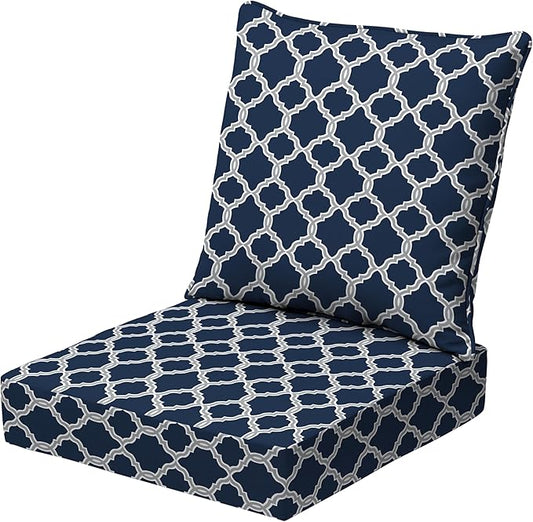 Arden earthFIBER Outdoor Deep Seat Cushion Set, 24 x 24, Rain-Proof, Fade Resistant, Deep Seat Bottom and Back Cushion for Chair, Sofa Sapphire Blue Garden Trellis