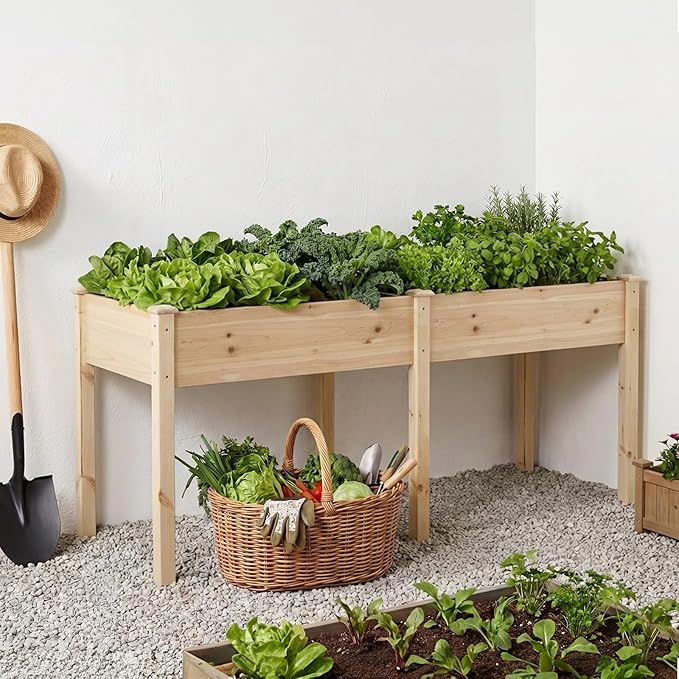 NEWBULIG Raised Garden Bed with Legs 72x23x30in,Elevated Wood Planter Box Stand for Outdoors Garden Balcony Courtyard, Natural Wood 600 Pound Capacity for Planting Herbs Flowers Vegetables