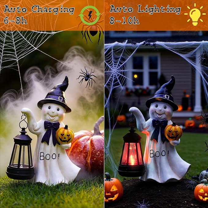 Halloween Decoration Ghost Solar Statue Outdoor - Cute Halloween Decor for Garden Home Patio Balcony : Unique Gifts for Holiday Decorations