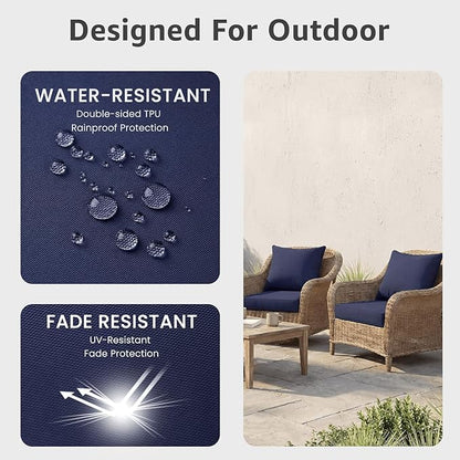 PatioGlow Outdoor Seat Cushion Set, 22" x 22" x 3.5", Set of 2, Water-Resistant & Fadeness Patio Furniture Cushions with Removable Cover & Ties, Thick Deep Seating Pads for Outside Sofa Couch, Blue