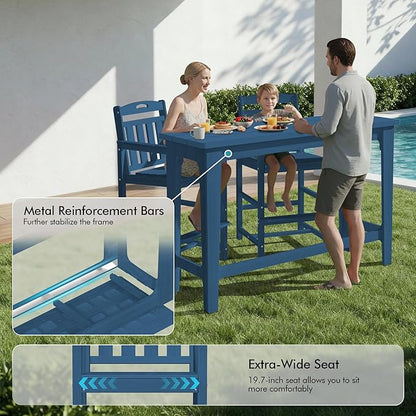 Ciokea Heavy-Duty Outdoor Bar Set, Rectangle High Top Table and 2 Oversized Adirondack Chairs Set, HDPE Modern Patio Bar Set for Outside Bistro Backyard Balcony Deck Outside, Navy Blue