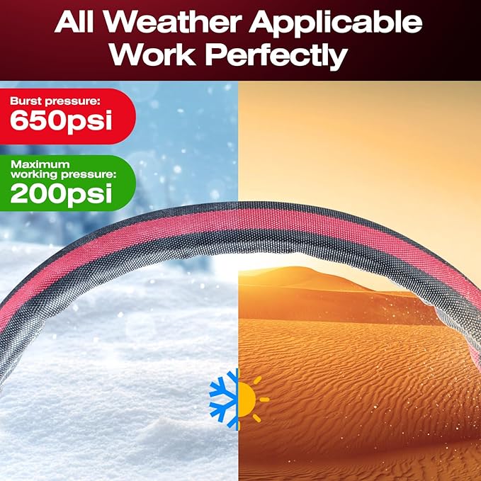 2026 Upgraded Non-Expanding Garden Hose - 50FT Lightweight Flexible, High-Pressure Anti-Kink/Burst-Resistant Lead-Free Outdoor Water Hose (Gray/Red)