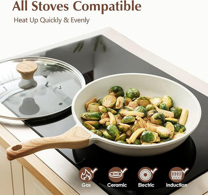 SENSARTE Nonstick Ceramic Frying Pan Skillet with Lid, 9.5 Inch Omelet Pan, Healthy Non Toxic Chefs Pan, Induction Compatible Egg Pan with Heat Resistant Handle, Free of Intentionally Added PFAS/PTFE