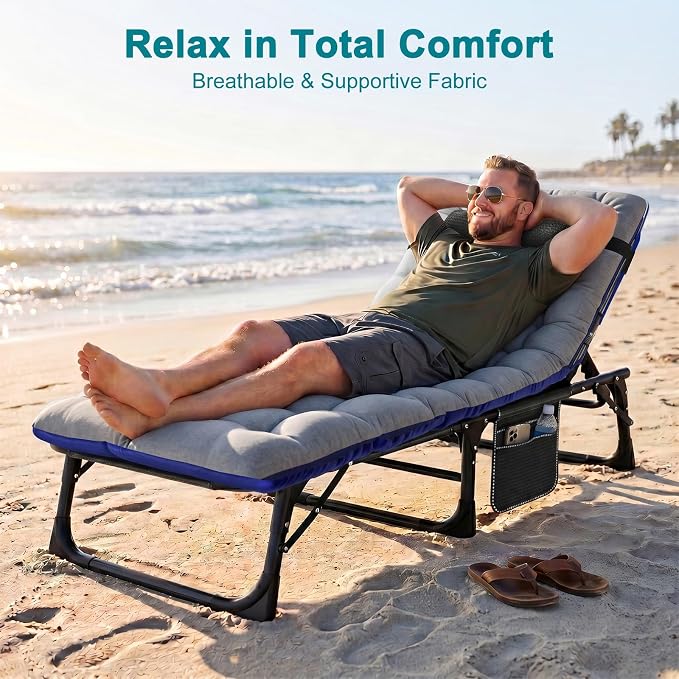 ABORON Tanning Chairs, 2 Pack, 5-Position Padded Folding Loungers | Set of 2 folding chaise lounges with 5-position backs, padded mats and pillows; supports up to 400 lb per chair.