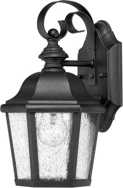 Hinkley Edgewater Small Wall Mount Outdoor Lantern - Estate Series, 1-Light, Aluminum, Clear Seedy Glass - Black Finish