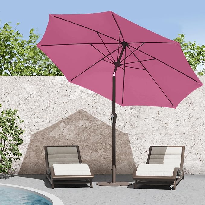 PatioKingdom 9FT Patio Outdoor Umbrella-UPF 50+ Sun Shade with Wind Vent, Push-Button Tilt & Smooth Crank Lift, Rust-Resistant Fiberglass Frame for Garden, Backyard,Yard (Rose Pink, 9FT)