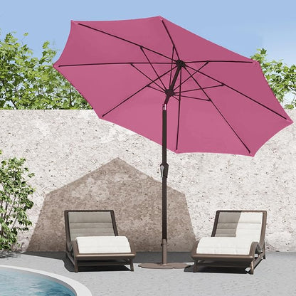 PatioKingdom 9FT Patio Outdoor Umbrella-UPF 50+ Sun Shade with Wind Vent, Push-Button Tilt & Smooth Crank Lift, Rust-Resistant Fiberglass Frame for Garden, Backyard,Yard (Rose Pink, 9FT)