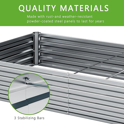 DIIYIV 12x4x1FT Galvanized Raised Garden Bed Kit,Vegetable Boxes-Rectangle Metal Flower Box,Large Planter Raised Beds Outdoor Garden for Planting,Fruit,Herb-Silver