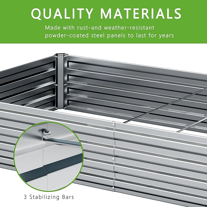 DIIYIV 12x2x1FT Galvanized Raised Garden Bed Kit,Vegetable Boxes-Rectangle Metal Flower Box,Large Planter Raised Beds Outdoor Garden for Planting,Fruit,Herb-Silver