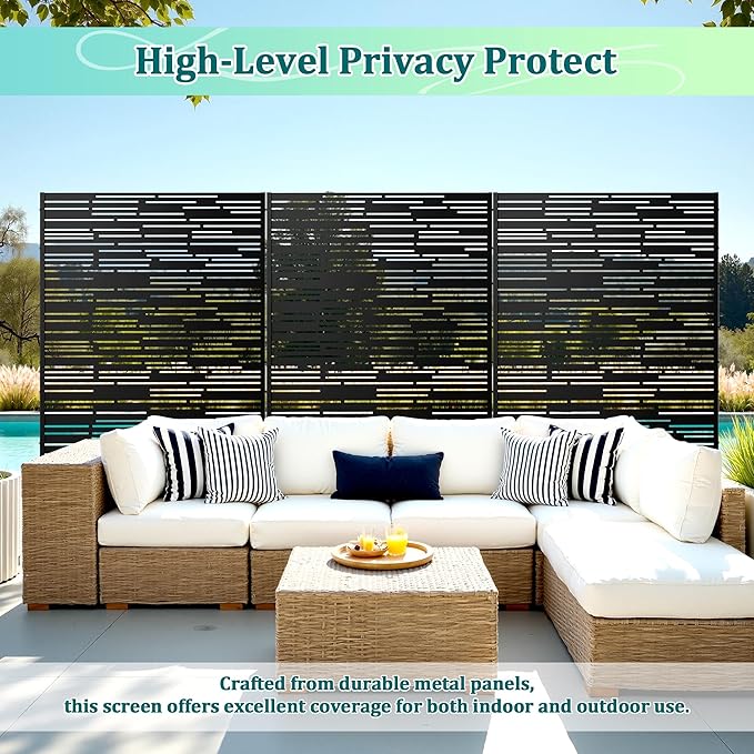 Metal Privacy Screen Outdoor Privacy Screen, Freestanding Fence Panel for Outside, 72''H×47''W, Decorative Screen Panel for Backyard/Patio/Deck
