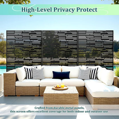 Metal Privacy Screen Outdoor Privacy Screen, Freestanding Fence Panel for Outside, 72''H×47''W, Decorative Screen Panel for Backyard/Patio/Deck