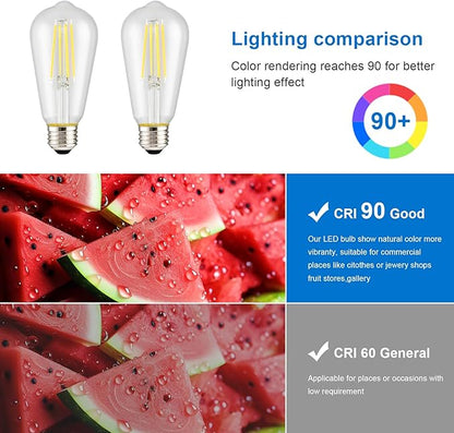 HESSION Vintage LED Edison Bulb, 6-Pack ST58 6W, Equivalent 60W Neutral Natural Light 4000K E26 Medium Base Antique Vintage Style, Clear Glass Filament Edison Light Bulbs with 90+CRI, Dimmable.