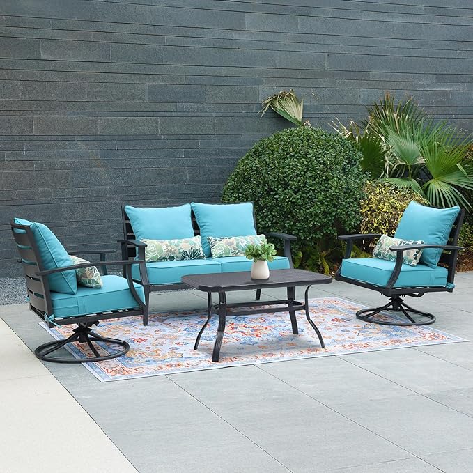 Aoodor Outdoor Chair Cushion, 23 x 26 Inch Water-Resistant, Fade-Resistant Olefin Fabric Patio Seat Cushions with Removable Cover and Adjustable Straps for Outdoor Furniture, Set of 2, Teal