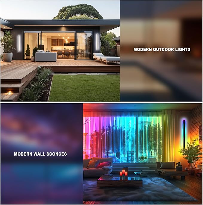 2PCS 40" RGBW LED Long Wall Light Outdoor, Black Led Wall Sconces, IP66 Waterproof Lighting, Exterior Light Fixtures Wall Mount, Suitable for Courtyard/Exterior Wall/Patio