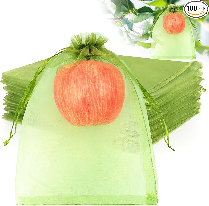 ANZNKU 100pcs 6x9 Inch Fruit Protection Bags, Fruit Bags for Fruit Trees, Green Mesh Cover Bag Garden Netting Pest Barrier for Tomato Mango Vegetables