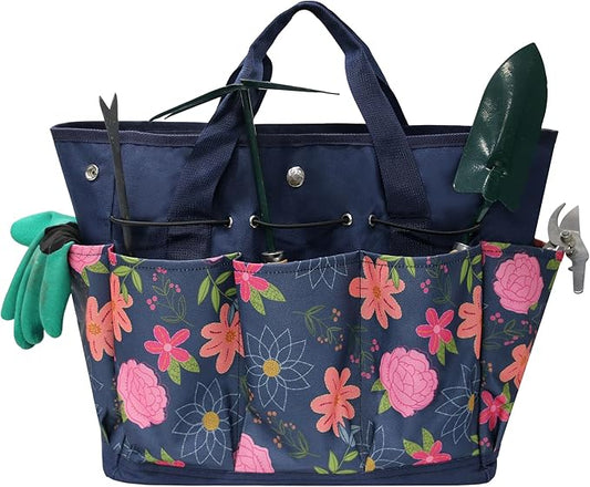 Waterproof Garden Tool Bag, 600D Oxford Portable Gardening Tote with Handle & Multi Pockets, Ideal Gifts for Parents Women (Blue, Tools Not Included)