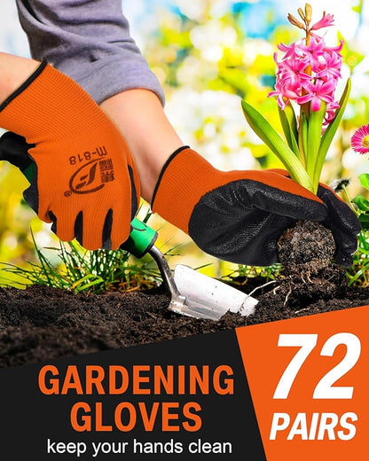 72 Pairs Gardening Work Gloves Bulk for Men Women, Rubber Coated Garden Multipack Safety Construction Glove
