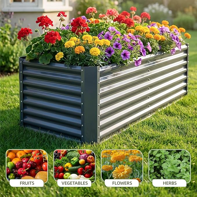 6x2x1.86ft Raised Garden Bed - Galvanized Deep Root Planter Boxes Outdoor with Wing Nuts and Safety Edges for Gardening Vegetables, Flowers, Herbs, Succulents - Gray