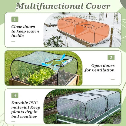 2 Pack Garden Covers for Raised Bed Foldable Clear PVC Greenhouse for Freeze Protection Row Plants Cover Accelerator with Zipper Door Black 39"x39"x20" Protection Vegetable Fruit from Animal