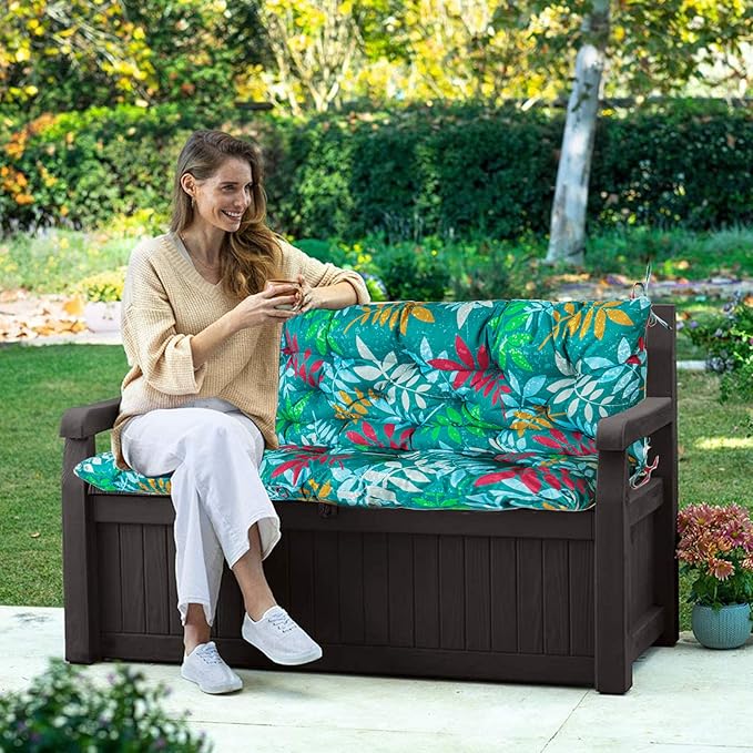 Swing Replacement Seat Cushions, 2-3 Seater Bench Cushions for Outdoor Furnitur with Backrest, Garden Recliner Seat Cushions Waterproof Sofa Pads (Green Flowers, 40x40in)