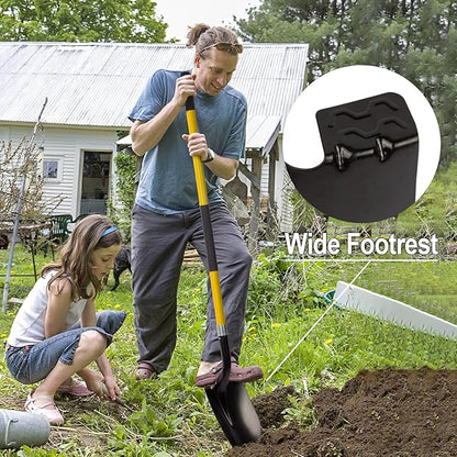 VNIMTI Heavy Duty Gardening Shovel, 56 Inch Round Blade with Fiberglass Handle (Yellow)