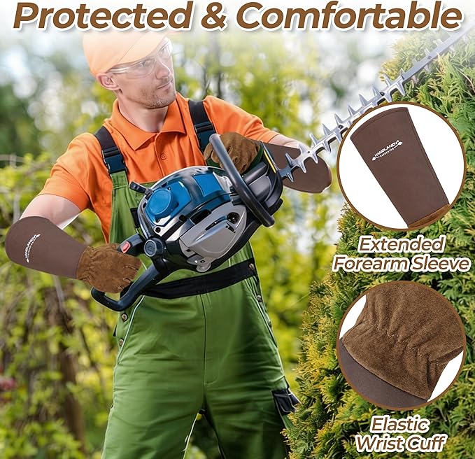 HLDD HANDLANDY Long Gardening Gloves for Women Men - Leather Rose Pruning Gloves Thorn Proof - Breathable Working Glove