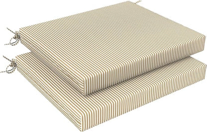 LVTXIII Outdoor Seat Cushions Seasonal Replacement Chair Cushions, Patio Chair Pads with Ties for Dining Chairs and Garden Furniture, (Square Back, 18.5"x16"x2", 2 Pack, Strip Beige)
