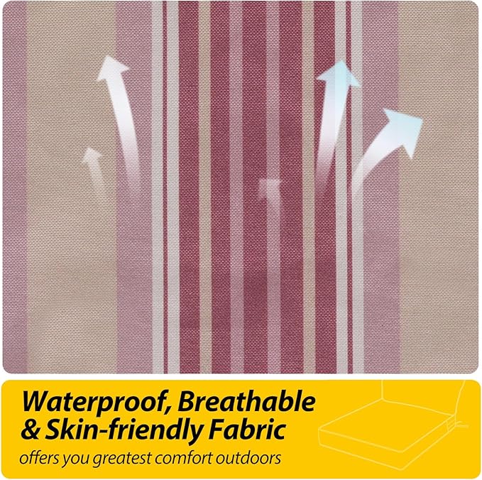 AAAAAcessories Outdoor Seat Cushions for Chairs, Fade-Resistant, Waterproof Patio Furniture Replacement Cushions, 23" x 23" x 5" + 23" x 13.5", Dusty Rose Garden Stripe