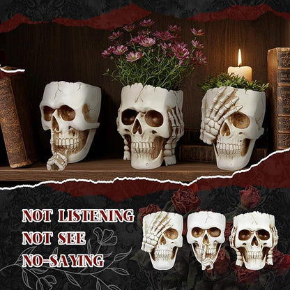 3 Pcs Skull Planter Skeleton Wall Hanging Planter Pot Gothic Spooky Head Face Flower Pot Garden Decor for Festival Party Indoor Outdoor Plants Home Garden Office Decorations(White)