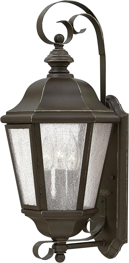 Hinkley Edgewater Medium Wall Mount Outdoor Lantern - Aluminum, Clear Seedy Glass, Traditional - Oil Rubbed Bronze Finish