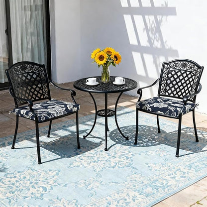 LVTXIII Outdoor Seat Cushions Seasonal Replacement Chair Cushions, Patio Chair Pads with Ties for Dining Chairs and Garden Furniture, Square Back, 19"x19"x2", 2 Pack, Elegant Vines Navy