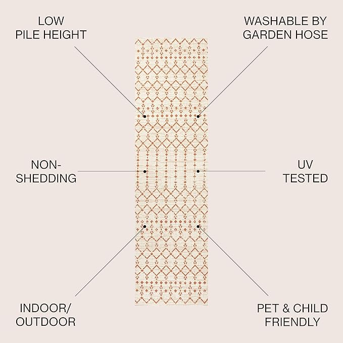 JONATHAN Y Moroccan Geometric Indoor Outdoor Runner Rug 2X10 Cream/Orange, Ourika Textured Weave for Backyard, Patio, Porch, Easy-Cleaning, High Traffic, Pet-Friendly, Non-Shedding (SMB108O-210)