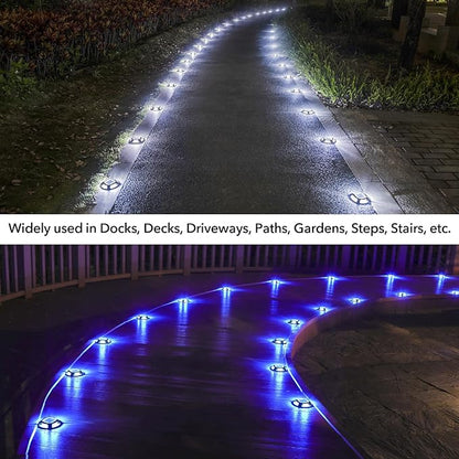 AGPTEK Solar Driveway Lights Outdoor 4 Pack, 2 Color Modes LED Deck Dock Marine Waterproof Security Marker Lights for Step Sidewalk Stair Garden Pathway Walkway Yard(Blue Light/Cool White, Black)