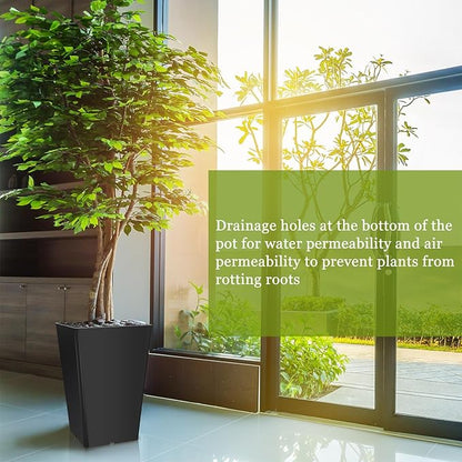 Briwooody Set of 2 15.75 Inch Large Taper Planters Outdoor Indoor Tall Resin Flower Pots with Drainage Holes Modern for Front Door Patio Backyard Plants(Black)