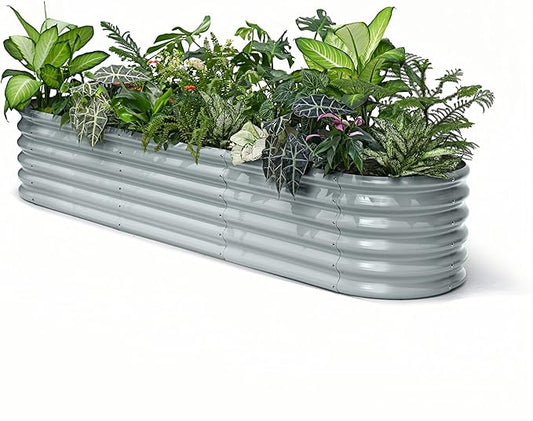 Galvanized Raised Garden Bed 8x2x1.5 ft, 18" Tall Planter for Outdoor Plants, Metal Flower Bed for Herb Fruit Vegetable, Modular Raised Planter for Outside Backyard & Patio - Brooklyn Grey