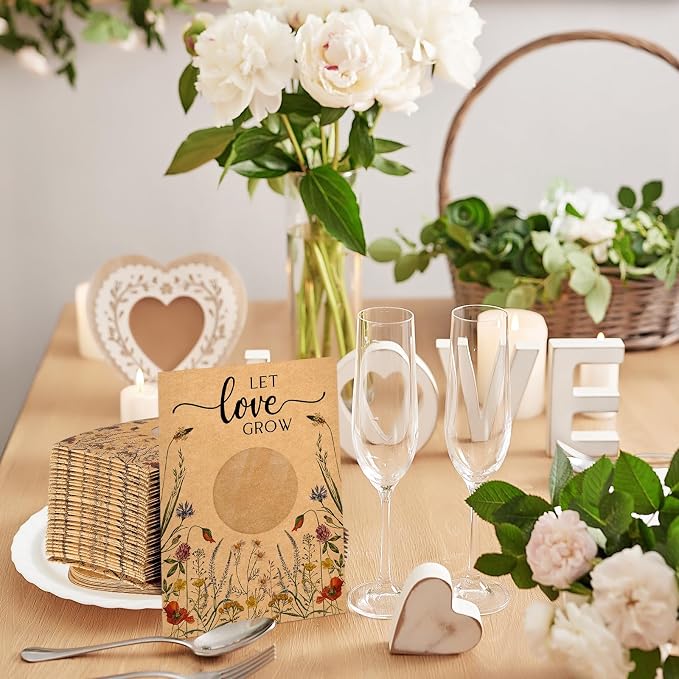 Fumete 150 Pcs Let Love Grow Seed Packets Cool Wedding Favors for Guests Kraft Envelope Kraft Bag with Window Flower Resealable Seed Storage Packets for Wedding Party Favors Bridal Shower