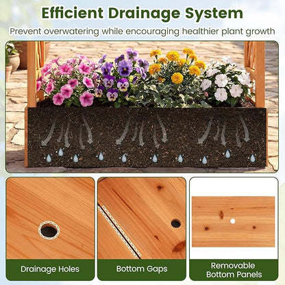 S AFSTAR Raised Garden Bed with Trellis, 2-in-1 Fir Wood Planter Box with Flat Roof & Drainage Holes, Vertical Planter Raised Bed for Climbing Plants, Flowers & Vegetables, 43" x 14" x 89" (Orange)