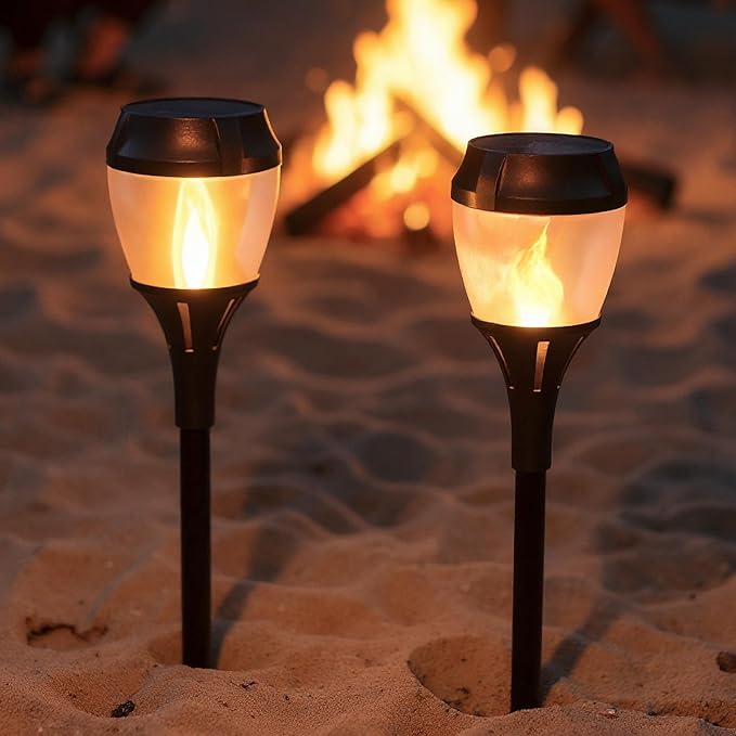 Solar Path Lights Outdoor Waterproof - Realistic Flickering LED Flame, IP65 Pathway Lights Solar Powered Warm Light for Garden and Walkways, Ground Stake Included for Easy Setup (1 Pack)