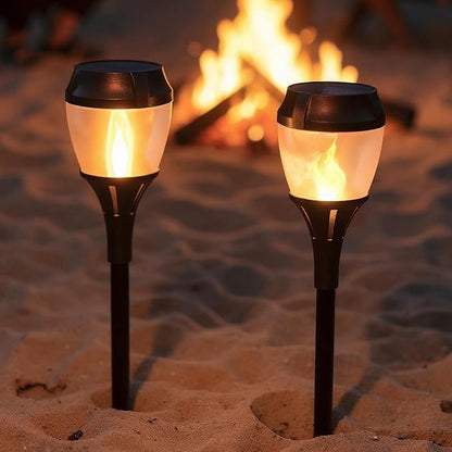 Solar Path Lights Outdoor Waterproof - Realistic Flickering LED Flame, IP65 Pathway Lights Solar Powered Warm Light for Garden and Walkways, Ground Stake Included for Easy Setup (1 Pack)