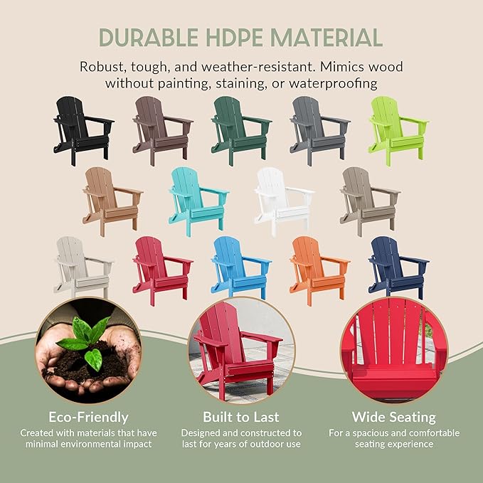 WestinTrends Malibu HDPE Outdoor Patio Folding Poly Adirondack Chair, Red